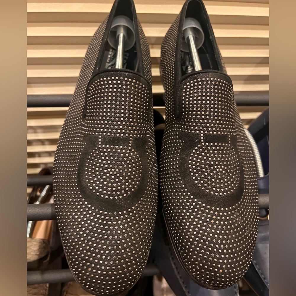Salvatore Ferragamo Black Studded Loafers